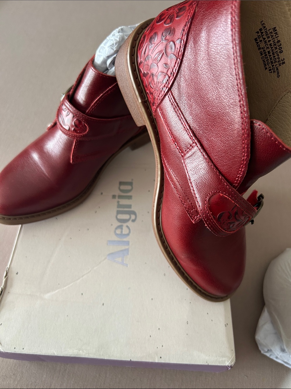 Alegria Women's Red Leather Slip-On Loafers with Embossed Detail